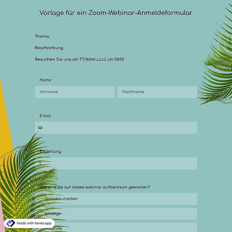 Vorlage für ein Zoom-Webinar-Anmeldeformular