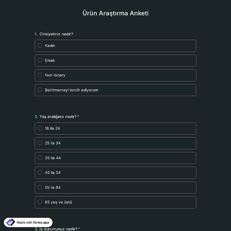 Ürün Araştırma Anketi Şablonu
