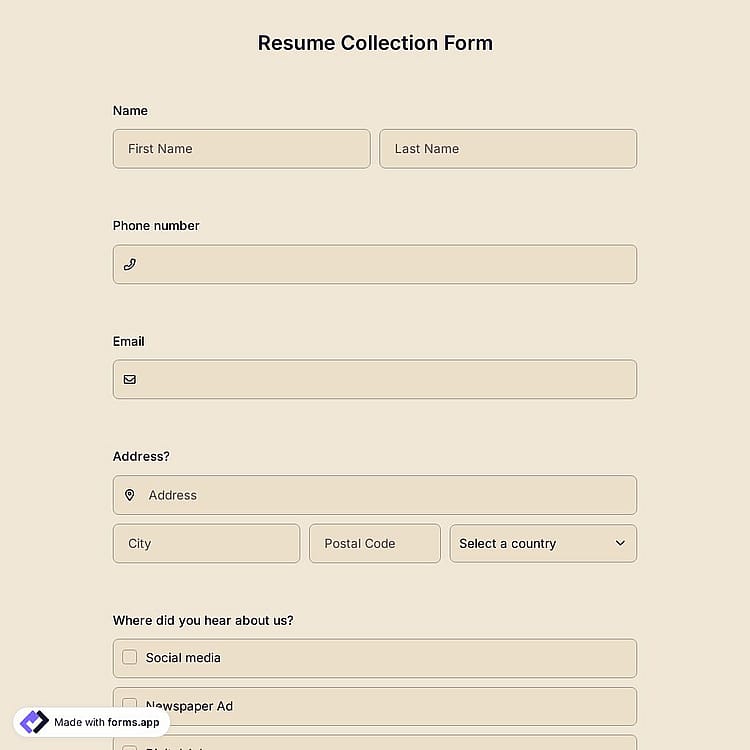 Resume Collection Form Template