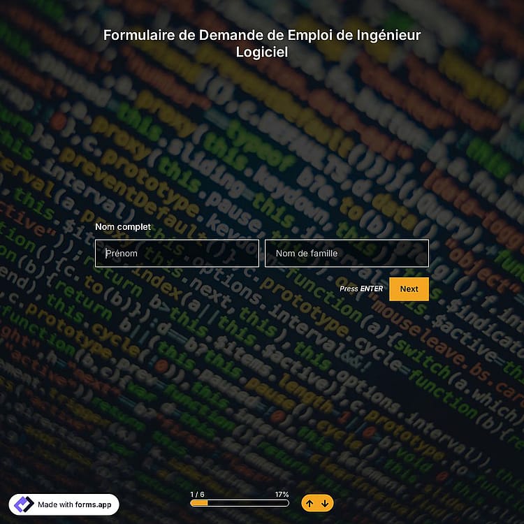 Modèle de Formulaire de Demande de Emploi de Ingénieur Logiciel