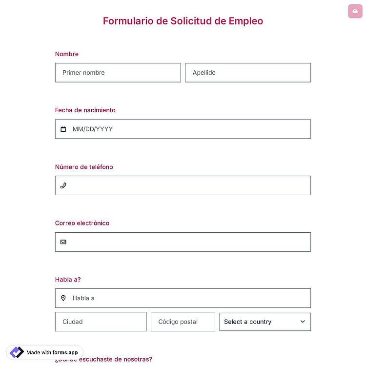 Plantilla de formulario de solicitud de empleo