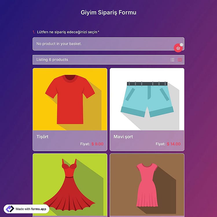Kıyafet Sipariş Formu Şablonu