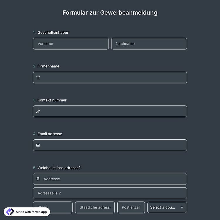 Formular zur Gewerbeanmeldung
