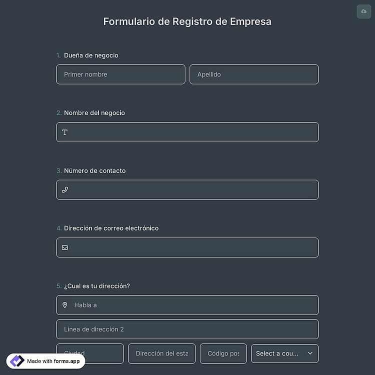 Plantilla de Formulario de Registro de Empresa