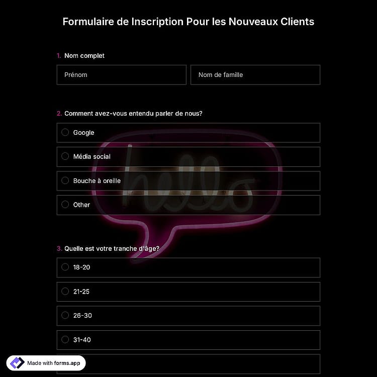 Modèle de Formulaire de Inscription Pour les Nouveaux Clients