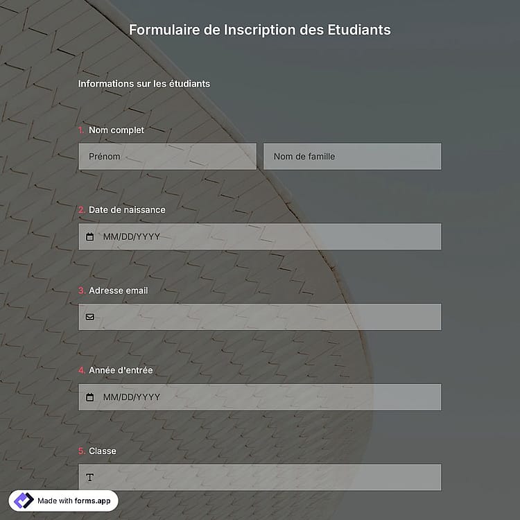 Modèle de Formulaire de Inscription Pour Les Etudiants