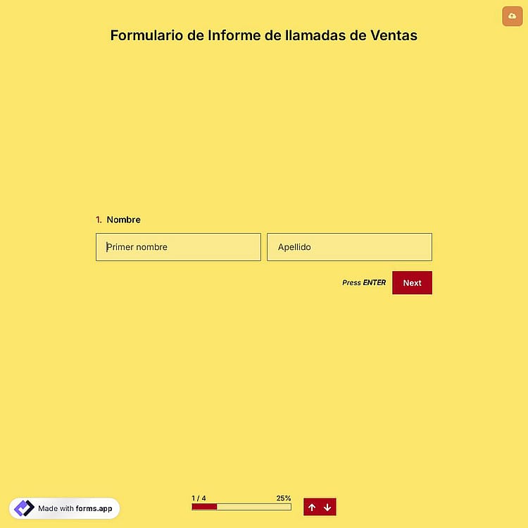 Plantilla de Formulario de Informe de llamadas de Ventas