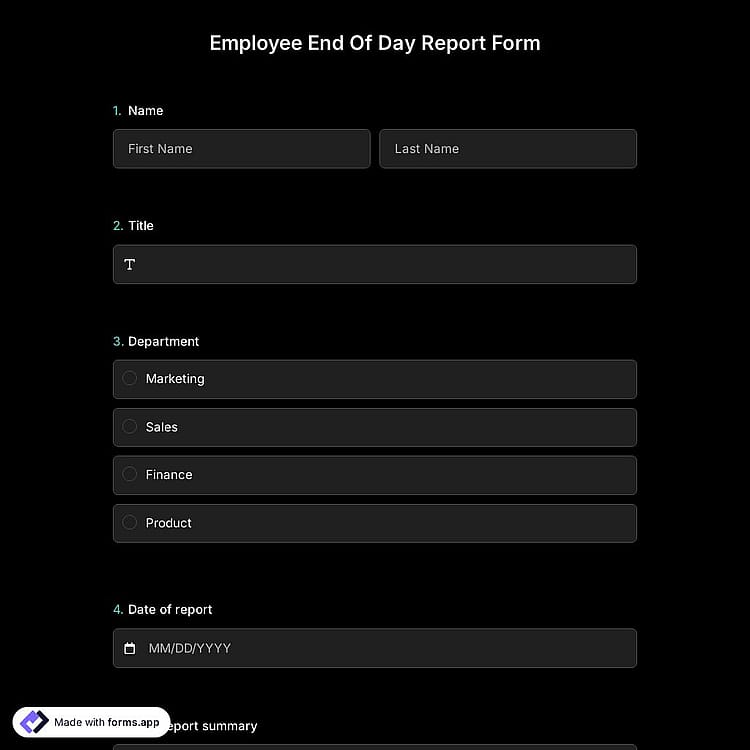 Employee End Of Day Report Form Template