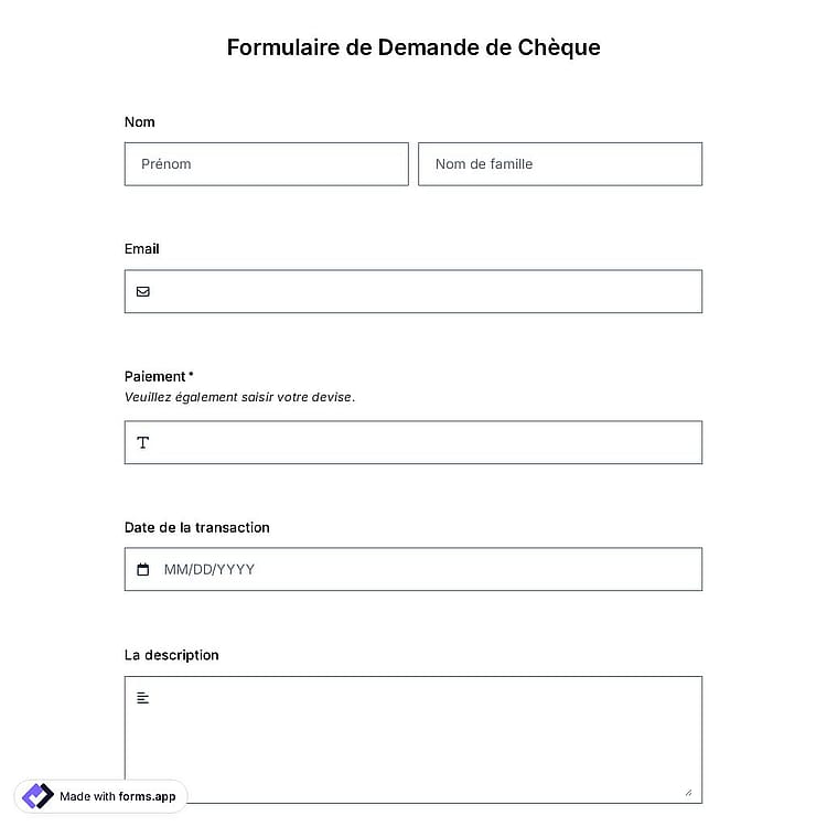 Modèle de Formulaire de Demande de Chèque