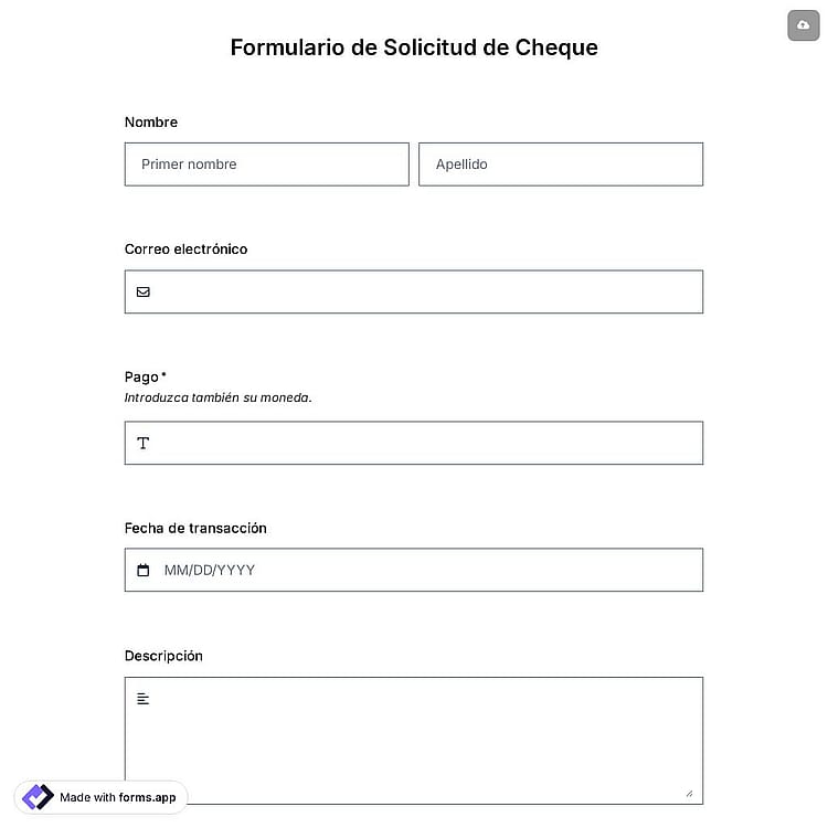 Plantilla de Formulario de Solicitud de Cheque