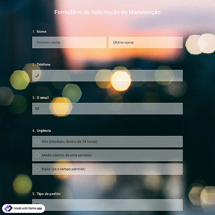 Modelo de Formulário de Solicitação de Manutenção