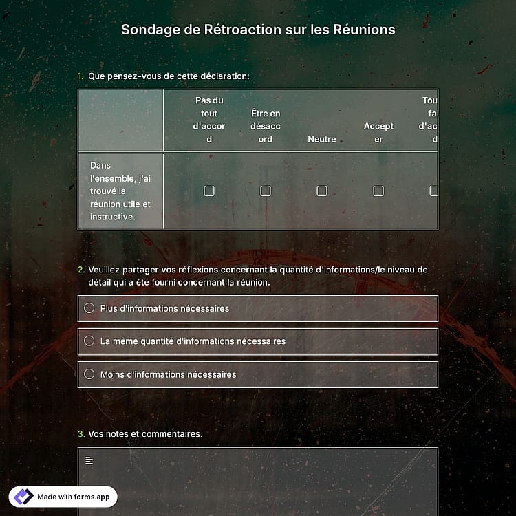 Modèle de Sondage de Rétroaction sur les Réunions