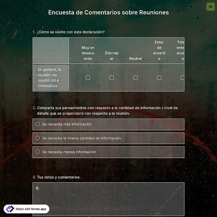Plantilla de Encuesta de Comentarios sobre Reuniones