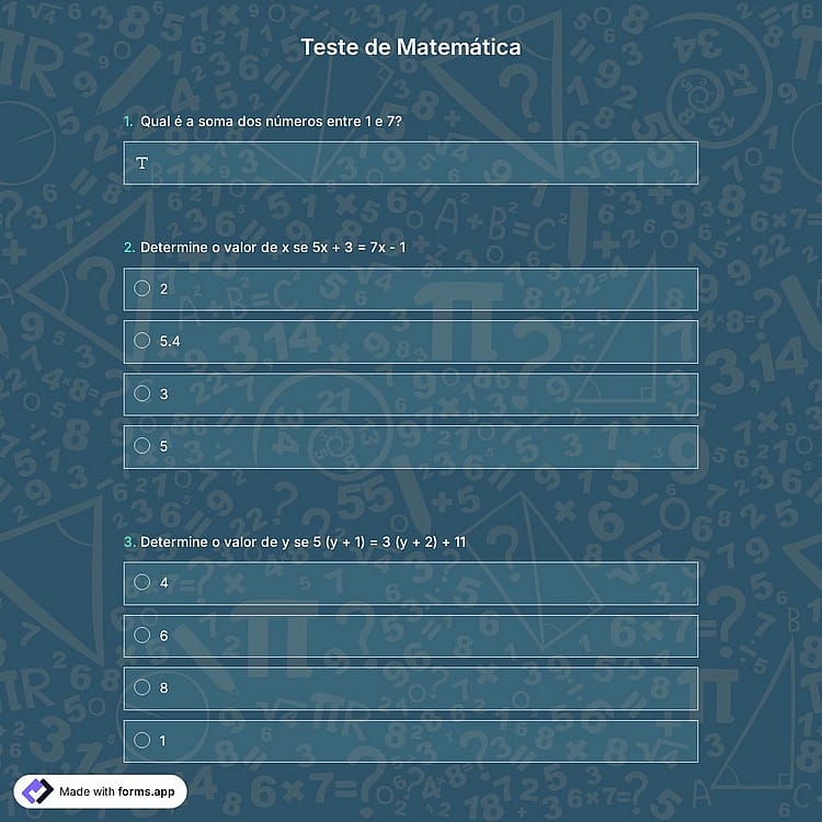 Modelo de Teste de Matemática