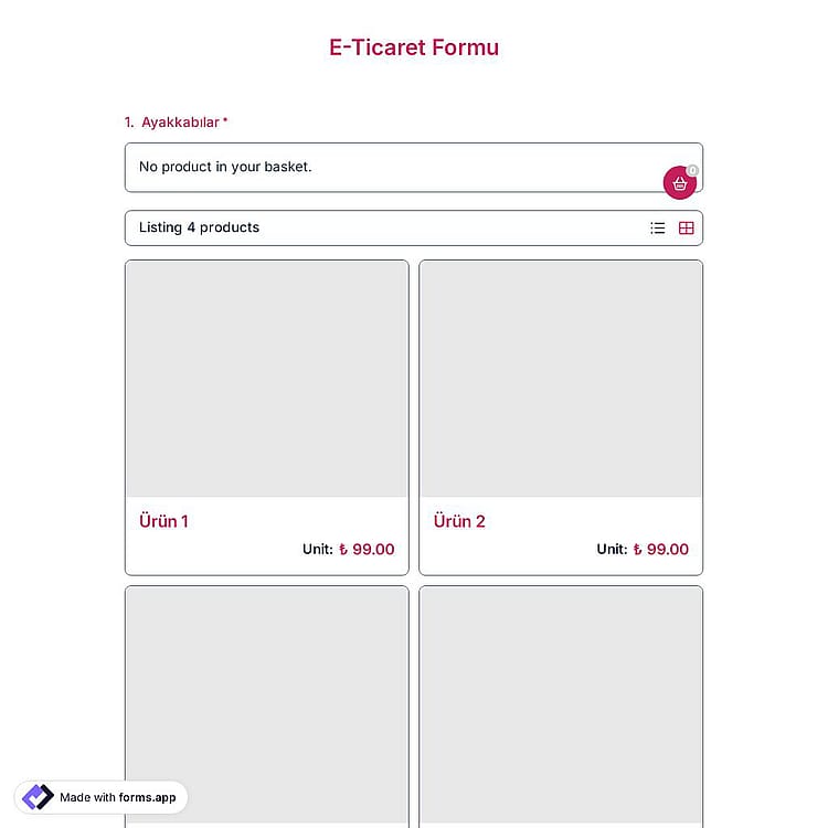 E-Ticaret Form Şablonu