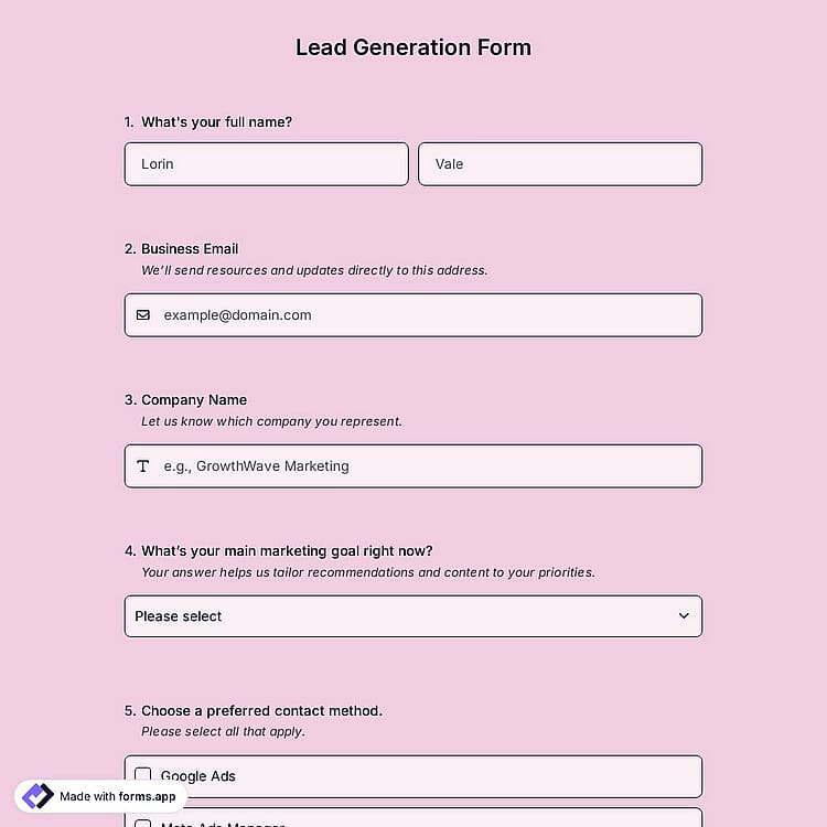 Lead Generation Form Template