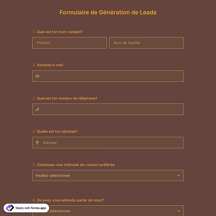 Modèle de formulaire de génération de leads