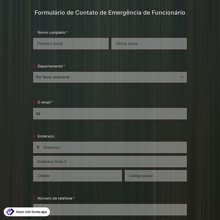 Modelo de Formulário de Contato de Emergência de Funcionário