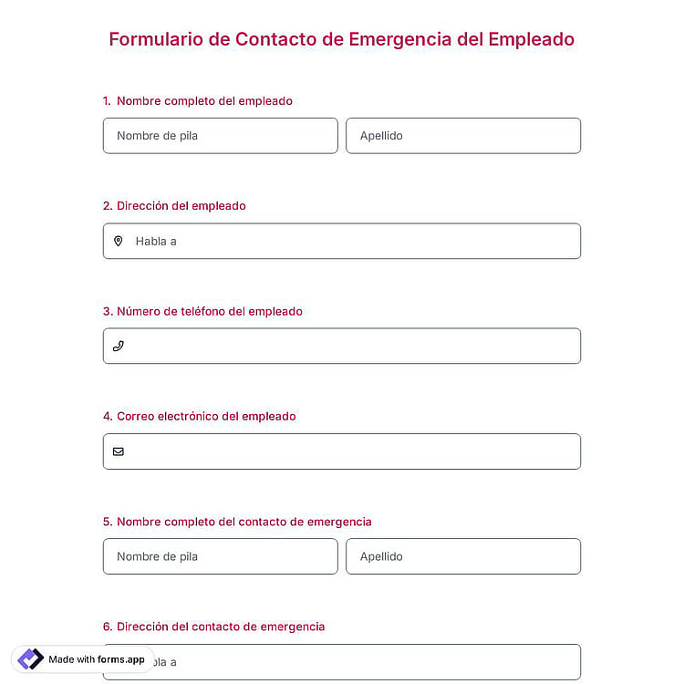 Plantilla de formulario de contacto de emergencia para empleados