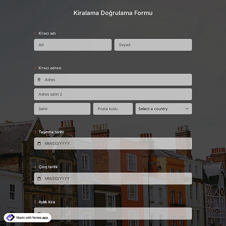 Kiralama Doğrulama Formu Şablonu