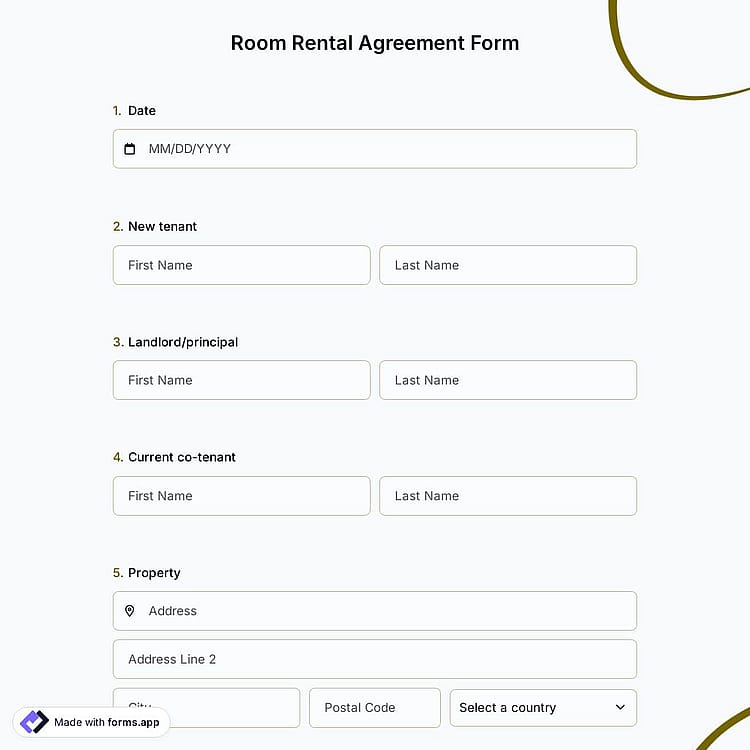 Room Rental Agreement Form Template