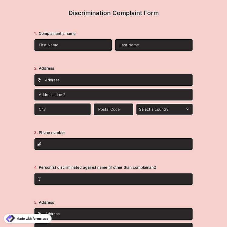 Discrimination Complaint Form Template