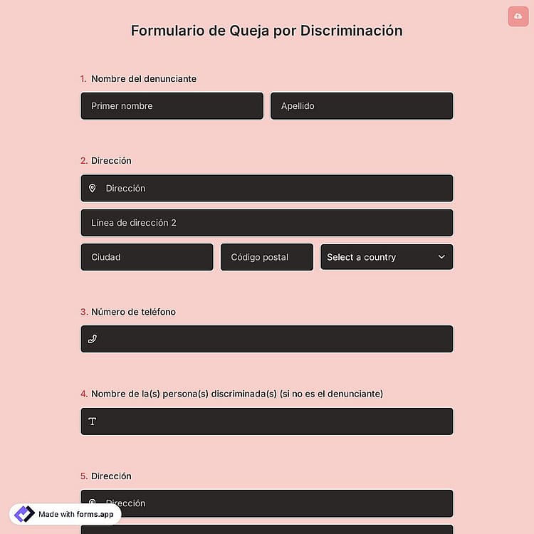 Plantilla de Formulario de Queja por Discriminación