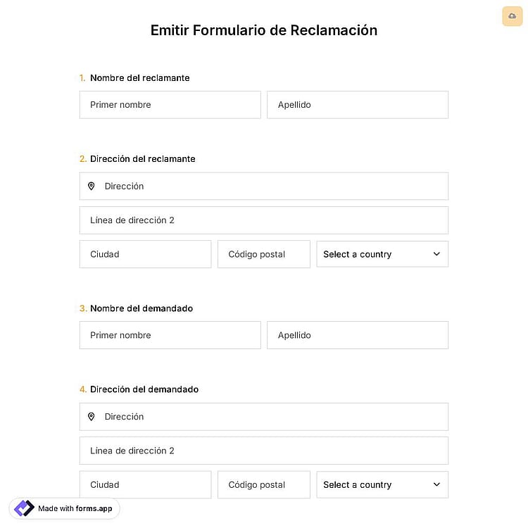 Plantilla de Emitir Formulario de Reclamación
