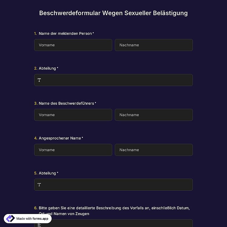 Beschwerdeformular Wegen Sexueller Belästigung