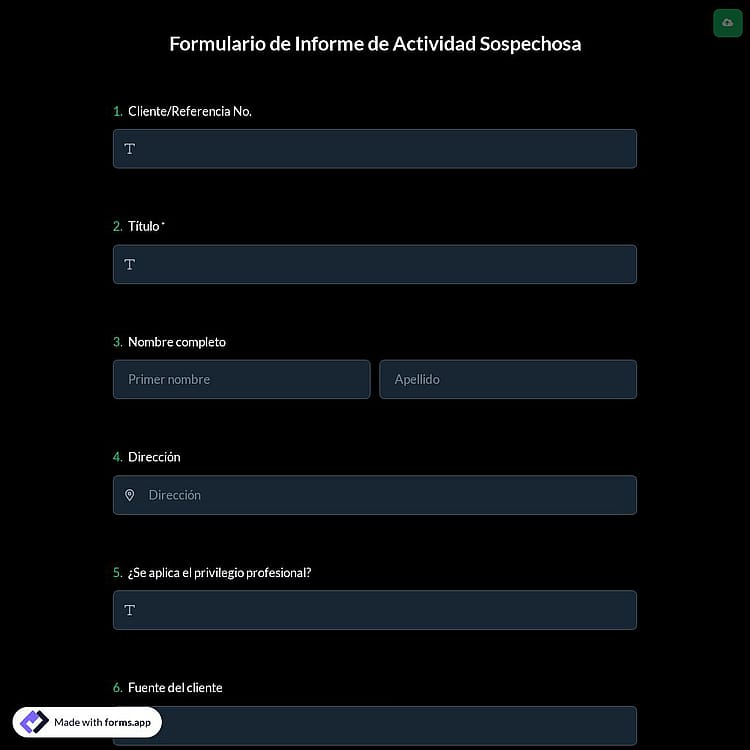 Plantilla de Formulario de Informe de Actividad Sospechosa