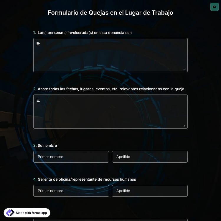 Plantilla de Formulario de Quejas en el Lugar de Trabajo