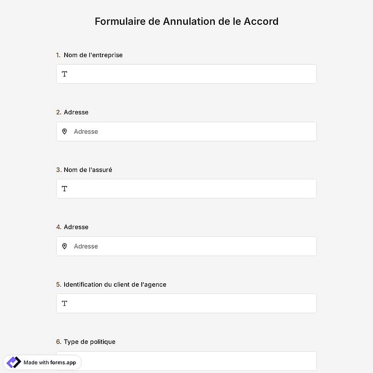 Formulaire de Annulation de le Accord