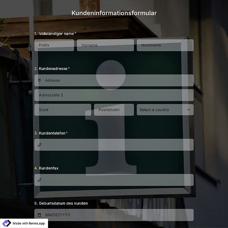Vorlage für ein Kundeninformationsformular