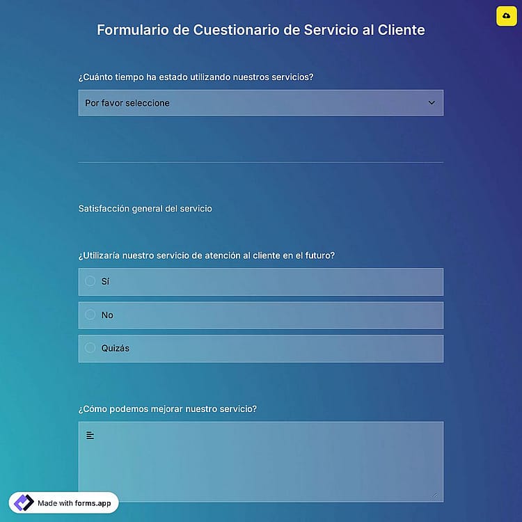 Plantilla de Cuestionario de Servicio al Cliente