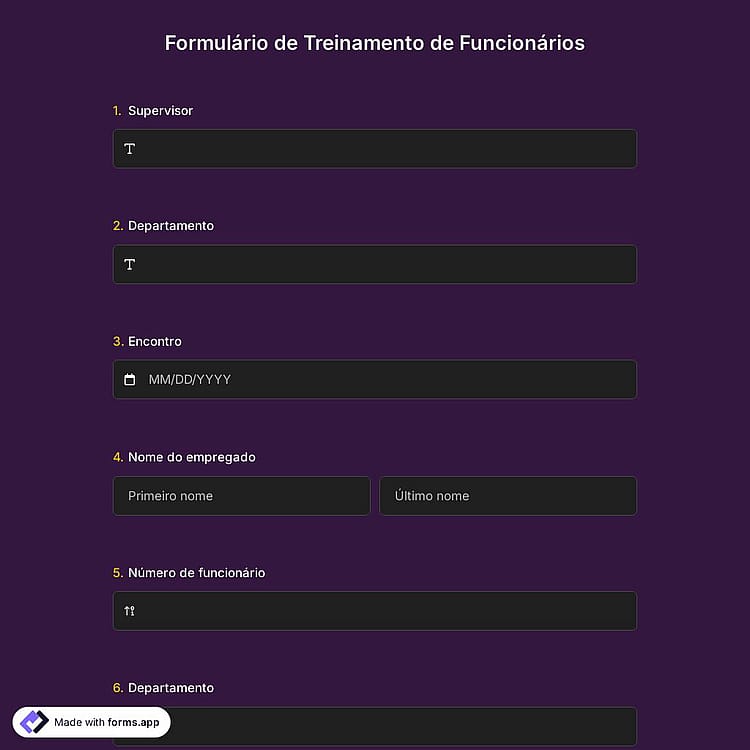 Formulário de Treinamento de Funcionários
