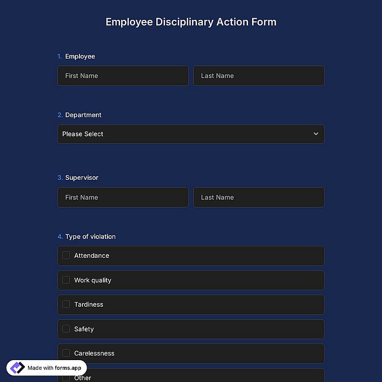 Employee Disciplinary Action Form Template