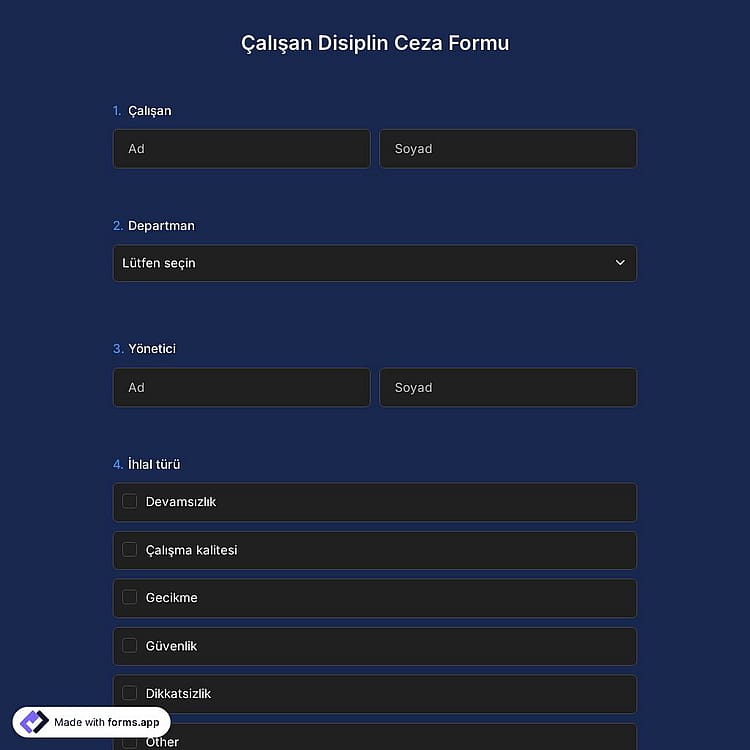 Çalışan Disiplin Ceza Formu Şablonu