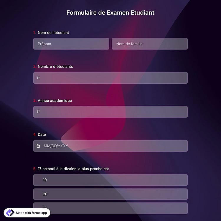 Formulaire de Examen Etudiant