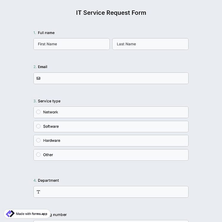 IT Service Request Form Template
