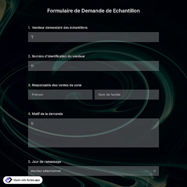 Formulaire de Demande de Echantillon