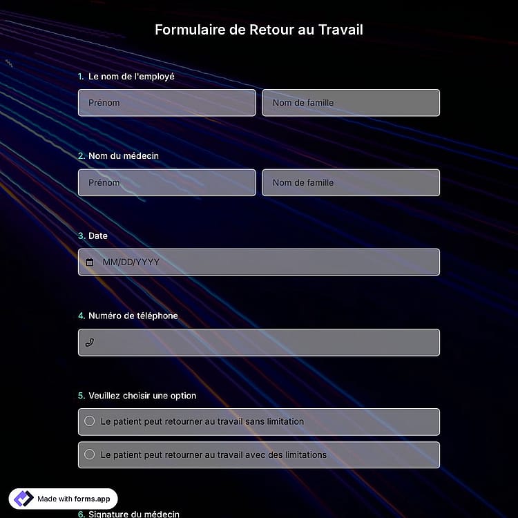 Modèle de formulaire de retour au travail