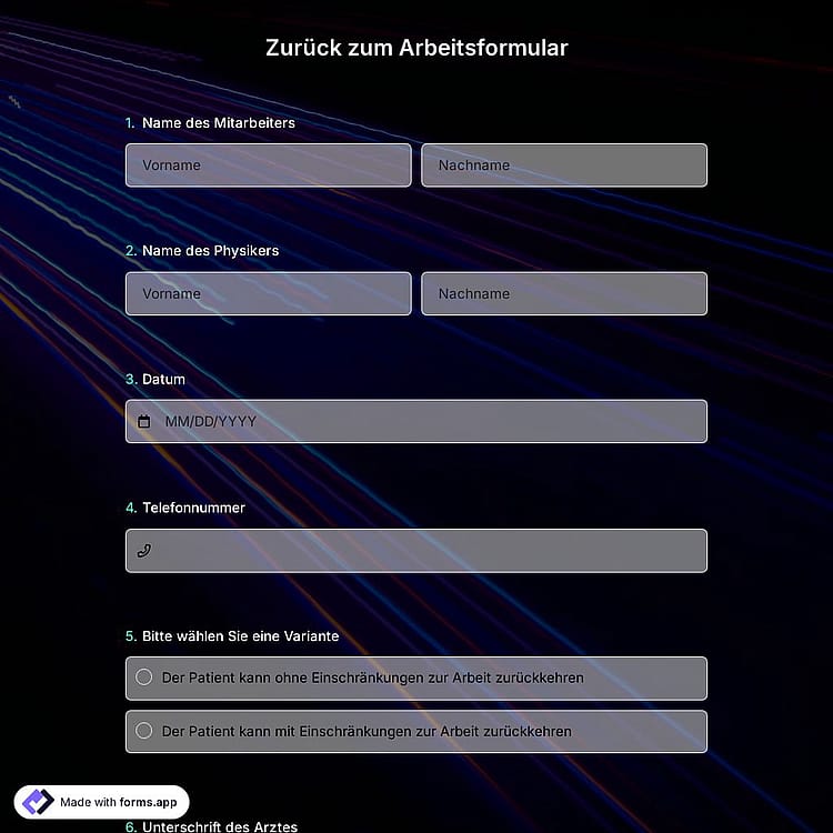 Vorlage für ein Rückkehr-zum-Arbeitsplatz-Formular