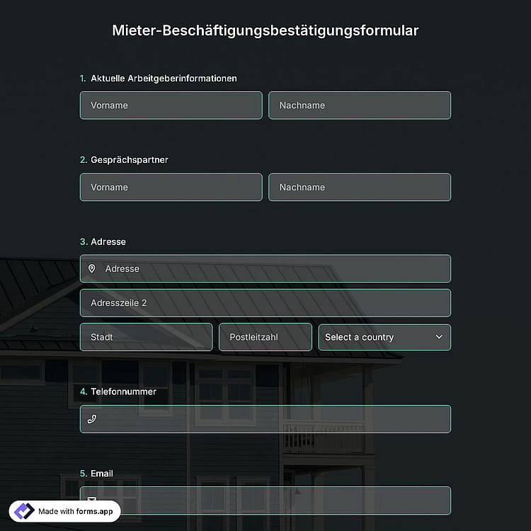 Mieter-Beschäftigungsbestätigungsformular