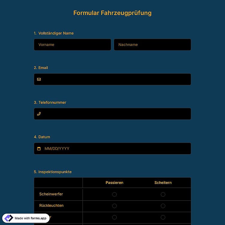 Vorlage für ein Fahrzeugprüfprotokoll