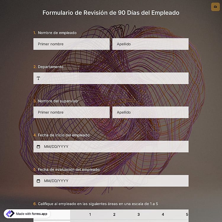 Plantilla de formulario de evaluación de 90 días para empleados