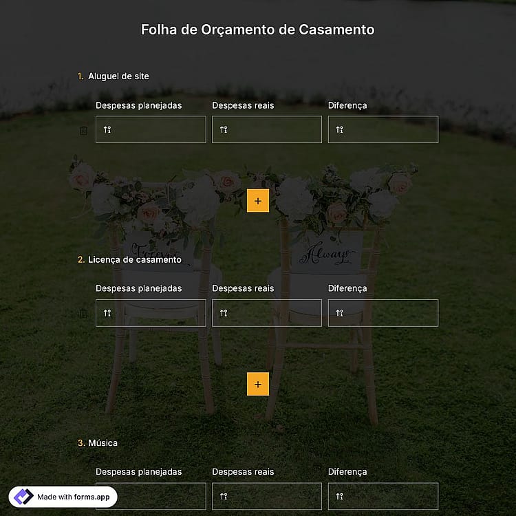 Folha de Orçamento de Casamento