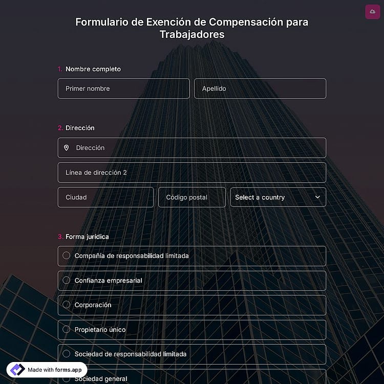 Plantilla de Formulario de Exención de Compensación para Trabajadores