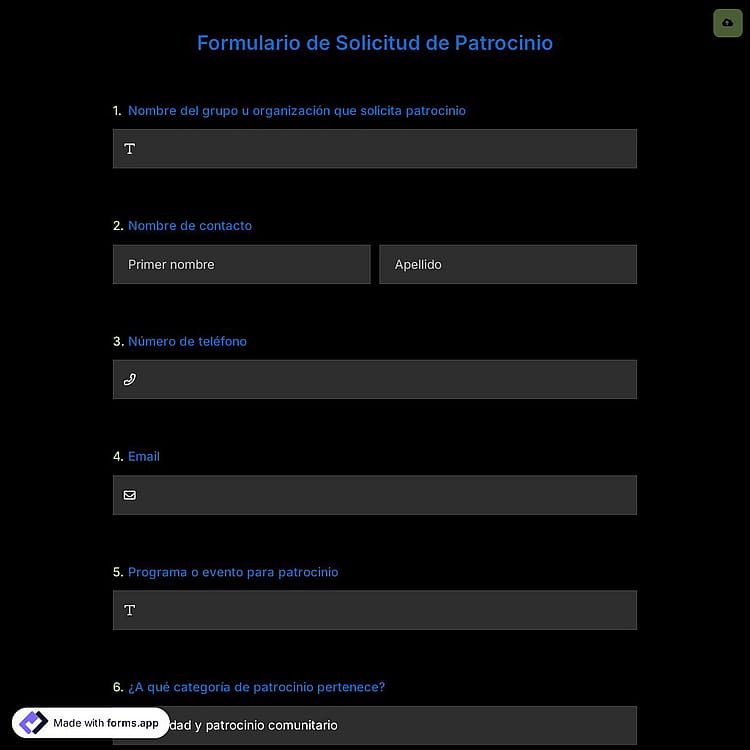 Plantilla de Formulario de Solicitud de Patrocinio