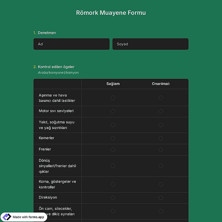 Römork İnceleme Formu Şablonu