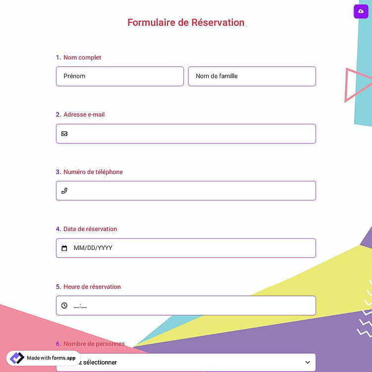 Formulaire de réservation
